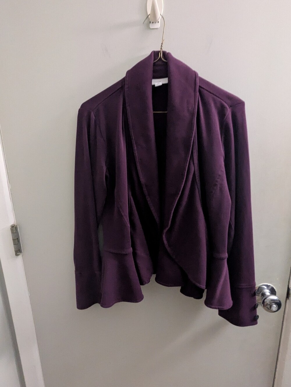 J.Jill Knit Flounced Hem Jacket Blazer Rum Raisin Purple Open Front Boho Office